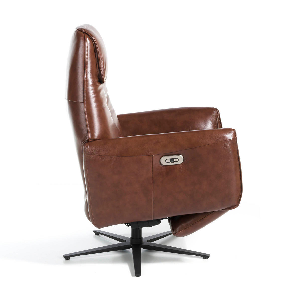 DREHSESSEL aus Leder, schokoladenbraun - Kastanienfarben/Dunkelbraun, Leder/Metall (79/108/83cm) - ANGEL CERDA