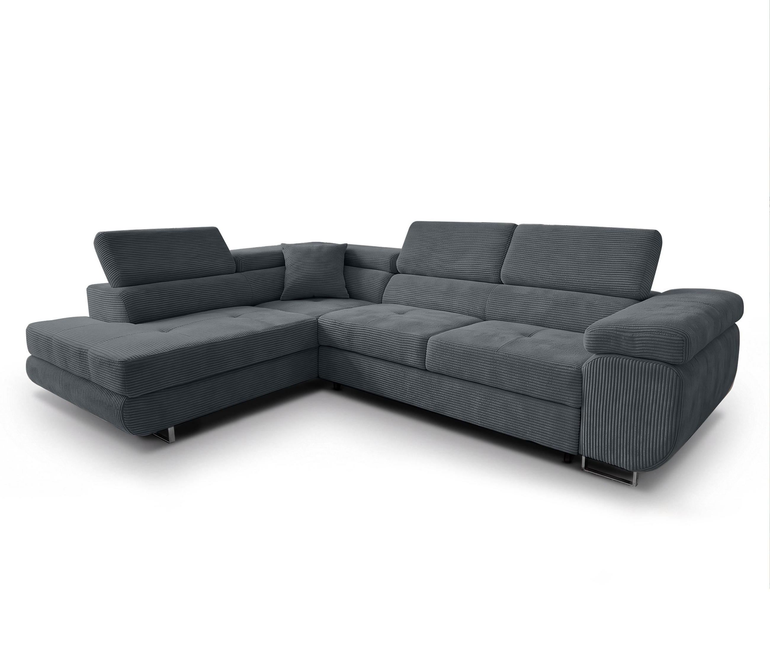 ECKSOFA L Form Konak Dunkelgrau 276/201/90 cm Links mit Schlaffunktion - Dunkelgrau/Silberfarben, Textil/Metall (203/276cm) - AX Living