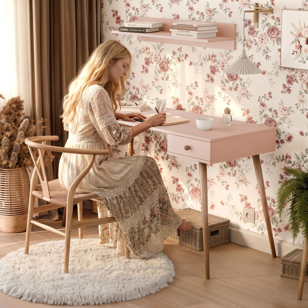 SCHREIBTISCH VALERIO 135/55/79 cm, Rosa - Rosa, Naturmaterialien/Holzwerkstoff (55/135/79cm) - Idohome