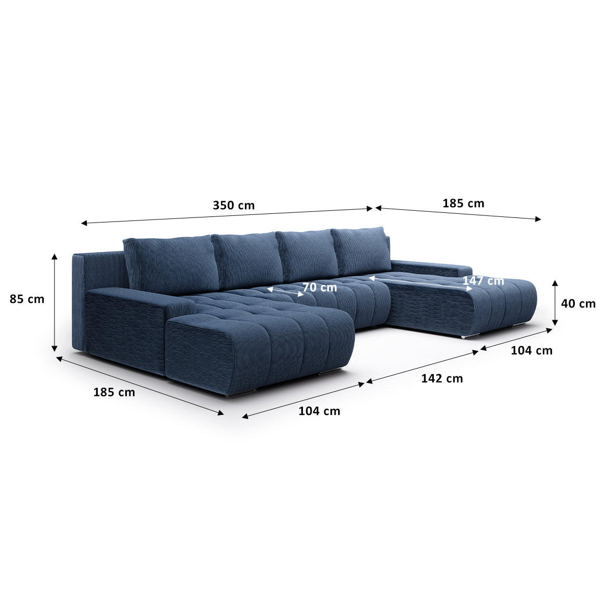 PANORAMASOFA Jonas 5 Sitzplätze Blau - Blau, Holz (350/85/185cm) - Petits-meubles