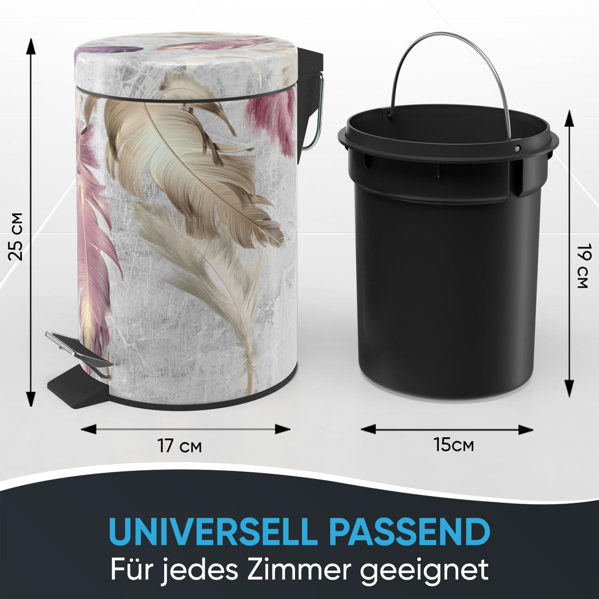 KOSMETIKEIMER Federn - Beige/Lila, Kunststoff/Metall (17/25/25cm) - Sanilo