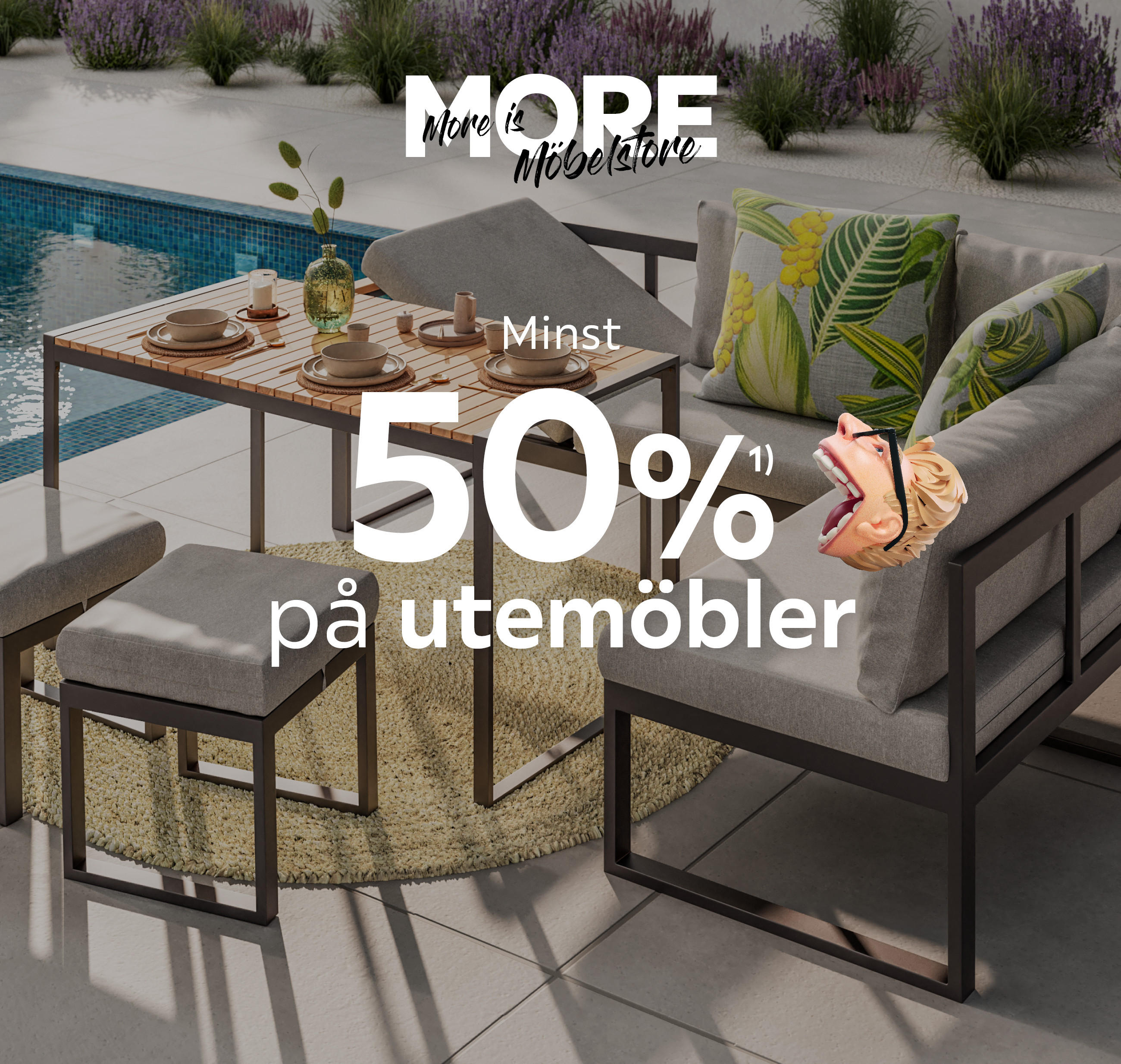 Minst 50%¹⁾ på utemöbler