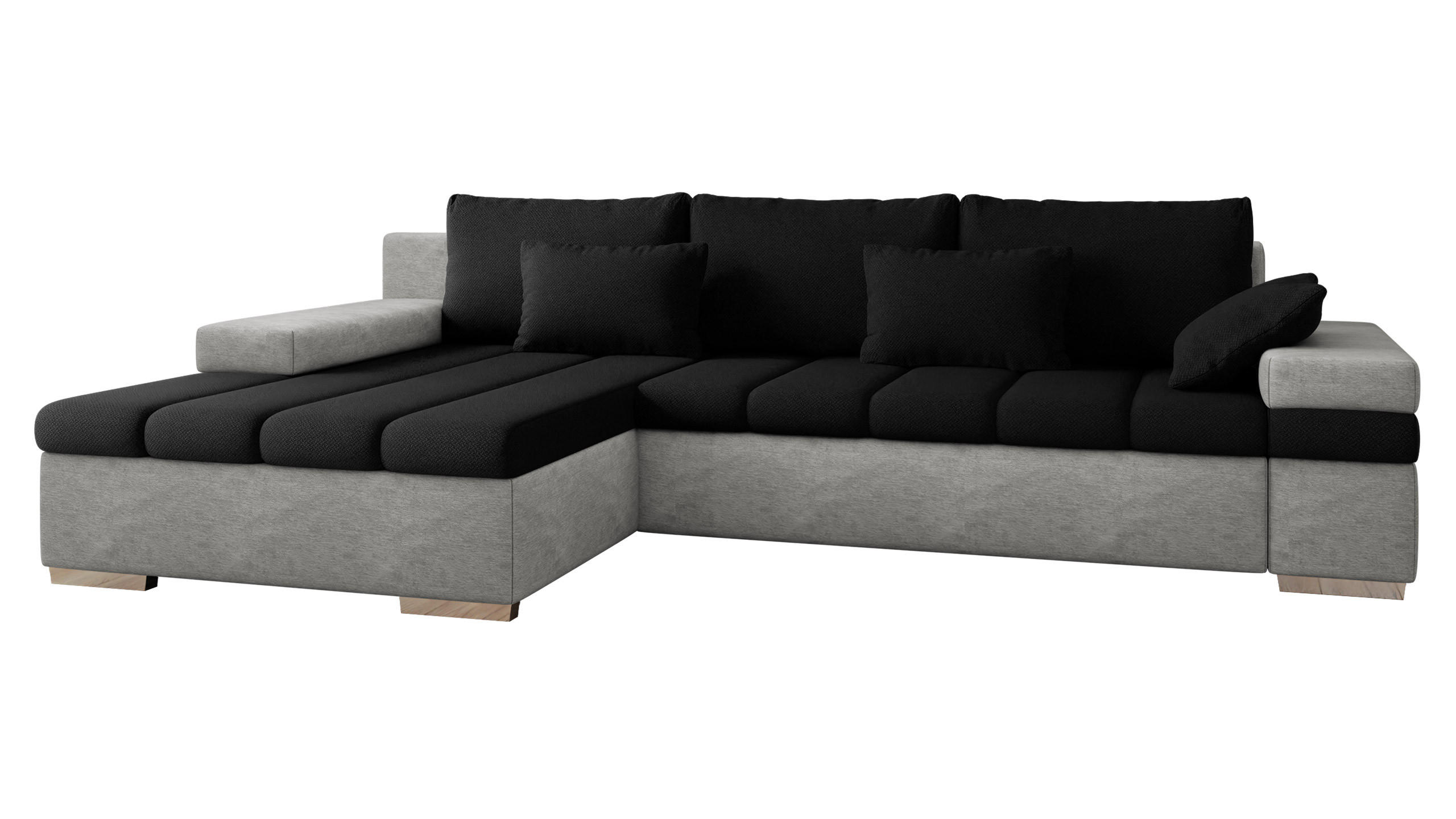 ECKSOFA Bangkok, Seite: Links - Silberfarben/Hellgrau, Holz/Textil (310/175cm) - MIRJAN24