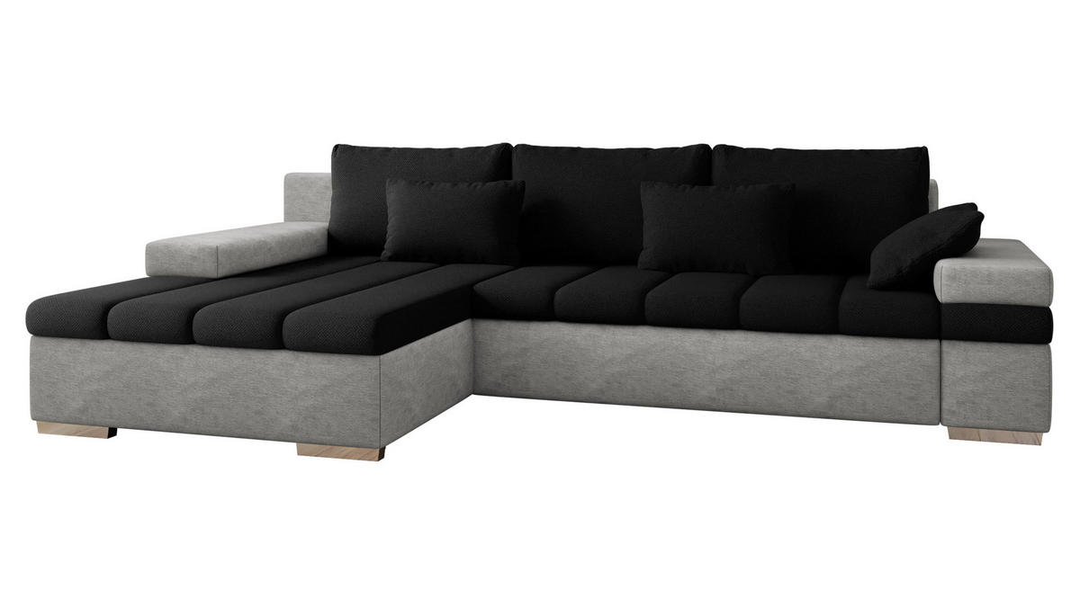 ECKSOFA Bangkok, Seite: Links - Silberfarben/Hellgrau, Holz/Textil (310/175cm) - MIRJAN24