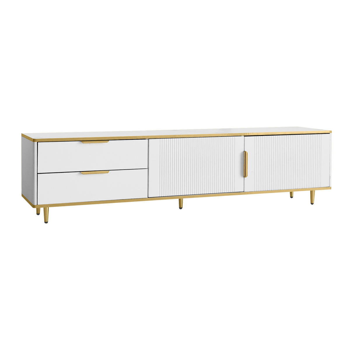 TV-SCHRANK in Weiß und Gold mit 2 Schubladen und 2 Türen 175/40/45 cm - Weiß, Holzwerkstoff (175/45/40cm) - Redom