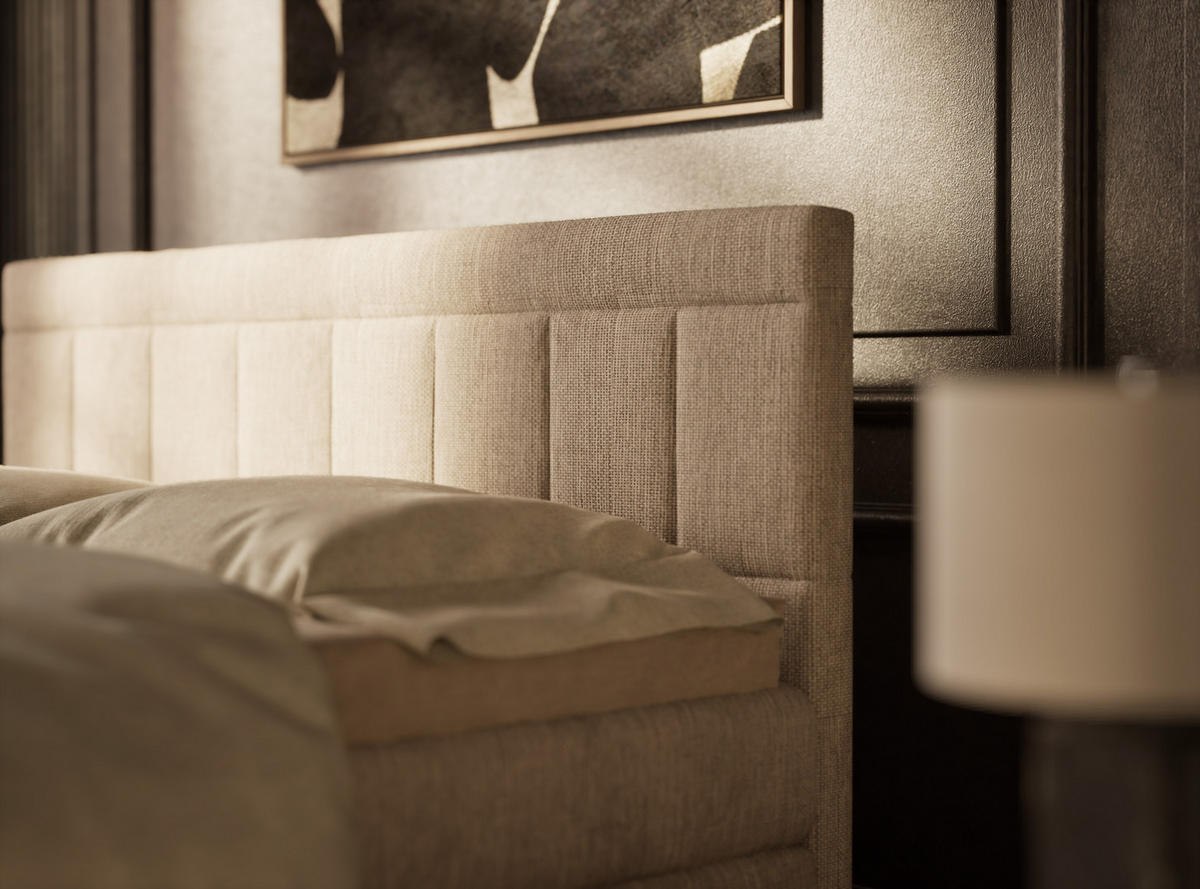 BOXSPRINGBETT Caya 200/200 cm, in Beige, Bettkasten, Matratze, Topper - Beige/Schwarz, Holz/Holzwerkstoff (200/200cm) - Maison de Reve