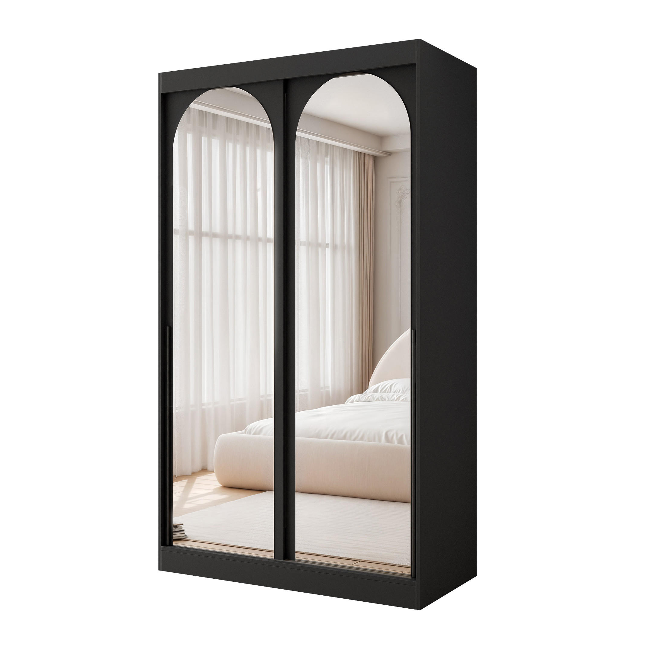 SCHWEBETÜRENSCHRANK CLARITY 2-türig 120/65/215 cm Schwarz / schwarze Griffe - Schwarz, Holzwerkstoff/Kunststoff (120/215/65cm) - Idohome