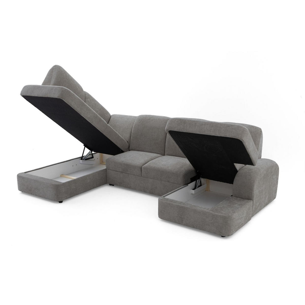 ECKSOFA VIBE U Links mit Schlaffunktion 129x263 Chenille Grau - Schwarz/Grau, Holz/Kunststoff (280/102/186cm) - Muffo