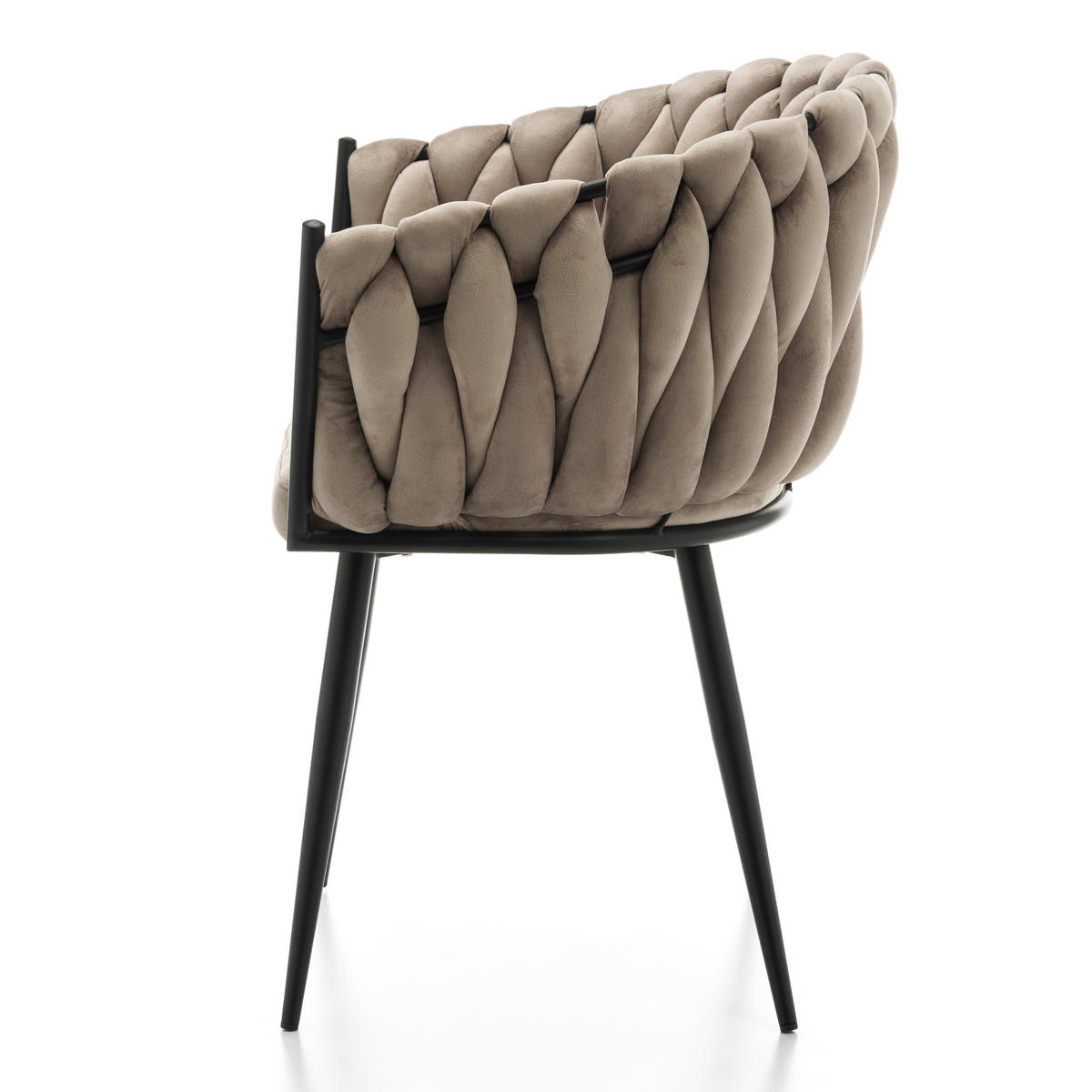 STUHL LATINA gepolstert mit Steppung - dunkelbeige - Samt Velours - Beige/Schwarz, Textil/Metall (60/83/55cm) - NEW HOME
