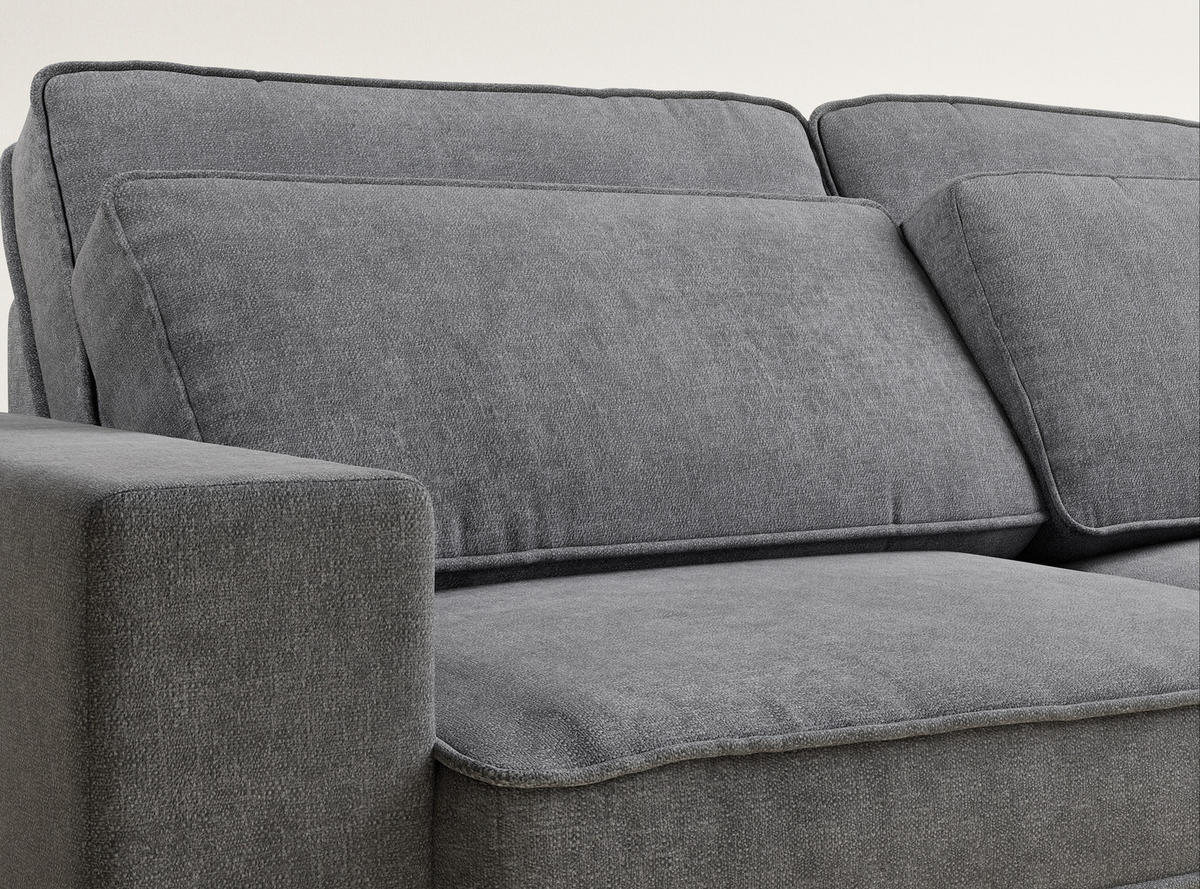 ECKSOFA Kirou Grau Chenille-Stoff - Rechts Seite - Schwarz/Grau, Holz/Holzwerkstoff (311/225cm) - Maison de Reve