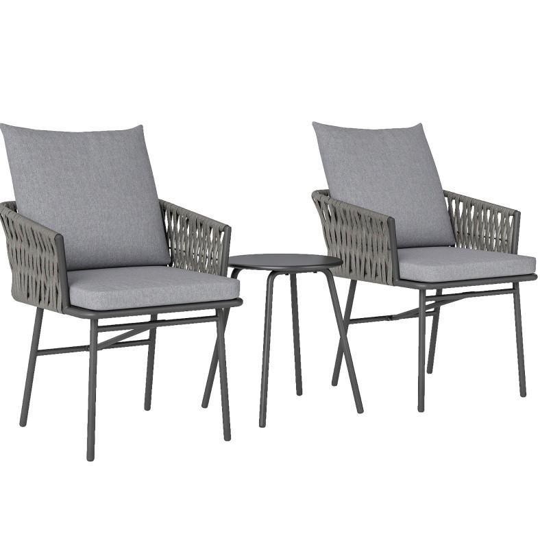 GARTENMÖBEL 3-teilig,40×40×49cm,Rattan abnehmbar Kissen und Tisch - Grau, Metall - Modfu
