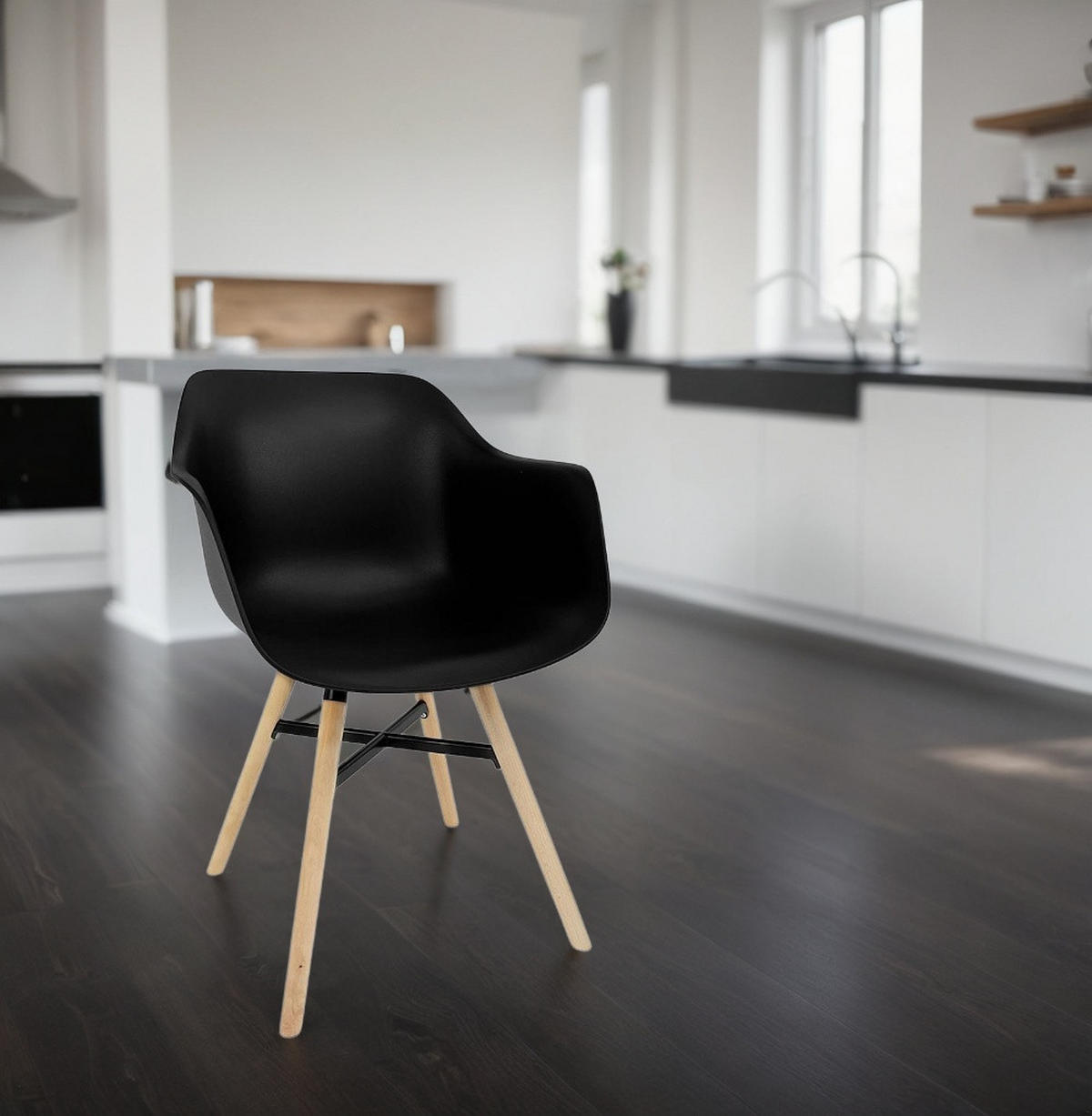 ESSZIMMERSTUHL Polypropylen Skandinavisch Hochbelastbar, Schwarz 81x57x56,5 cm - Beige/Schwarz, Kunststoff/Buchenholz (57/57/57cm) - KADIMA DESIGN