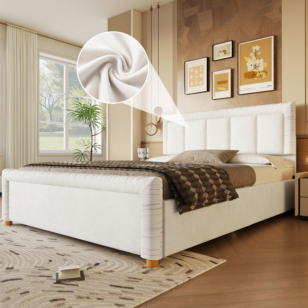 POLSTERBETT aus französischem Samt 140x200 cm Beige mit 2 Schubladen - Beige, Textil (140/200cm) - Modfu