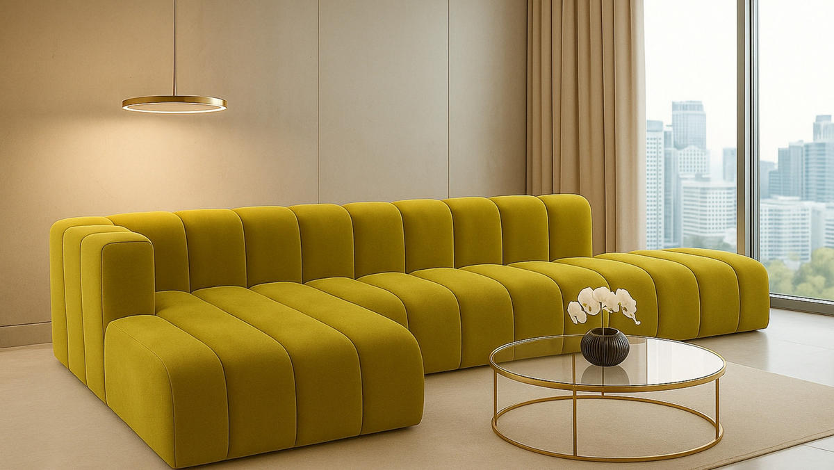 ECKSOFA Mit Hocker GRAND L, Stoff Salvador, Olive, Links - Olivgrün, Holz (386/179cm) - Kaiser Möbel