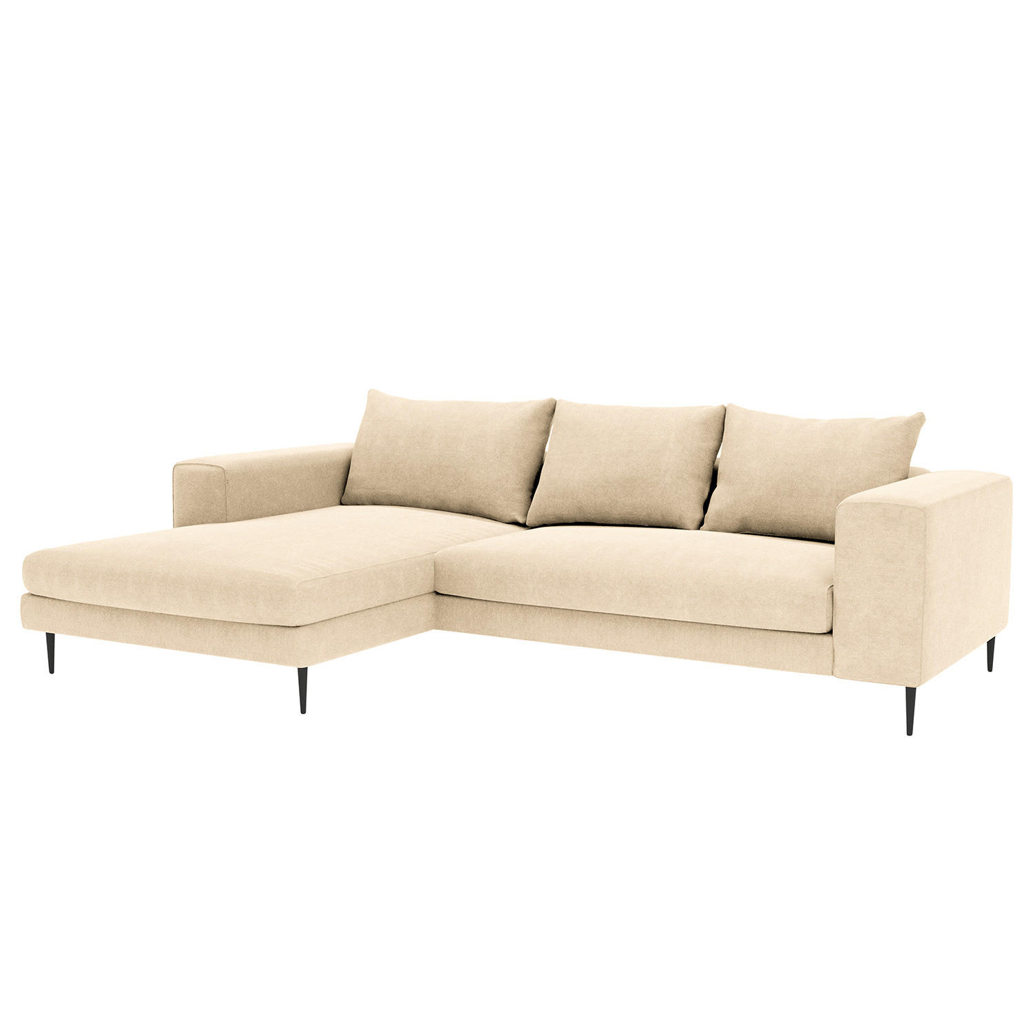 ECKSOFA mit Longchair Small - Schwarz Hochglanz/Beige, Textil/Metall (275/170cm) - home24