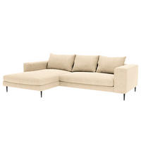 ECKSOFA mit Longchair Small - Schwarz Hochglanz/Beige, Textil/Metall (275/170cm) - home24