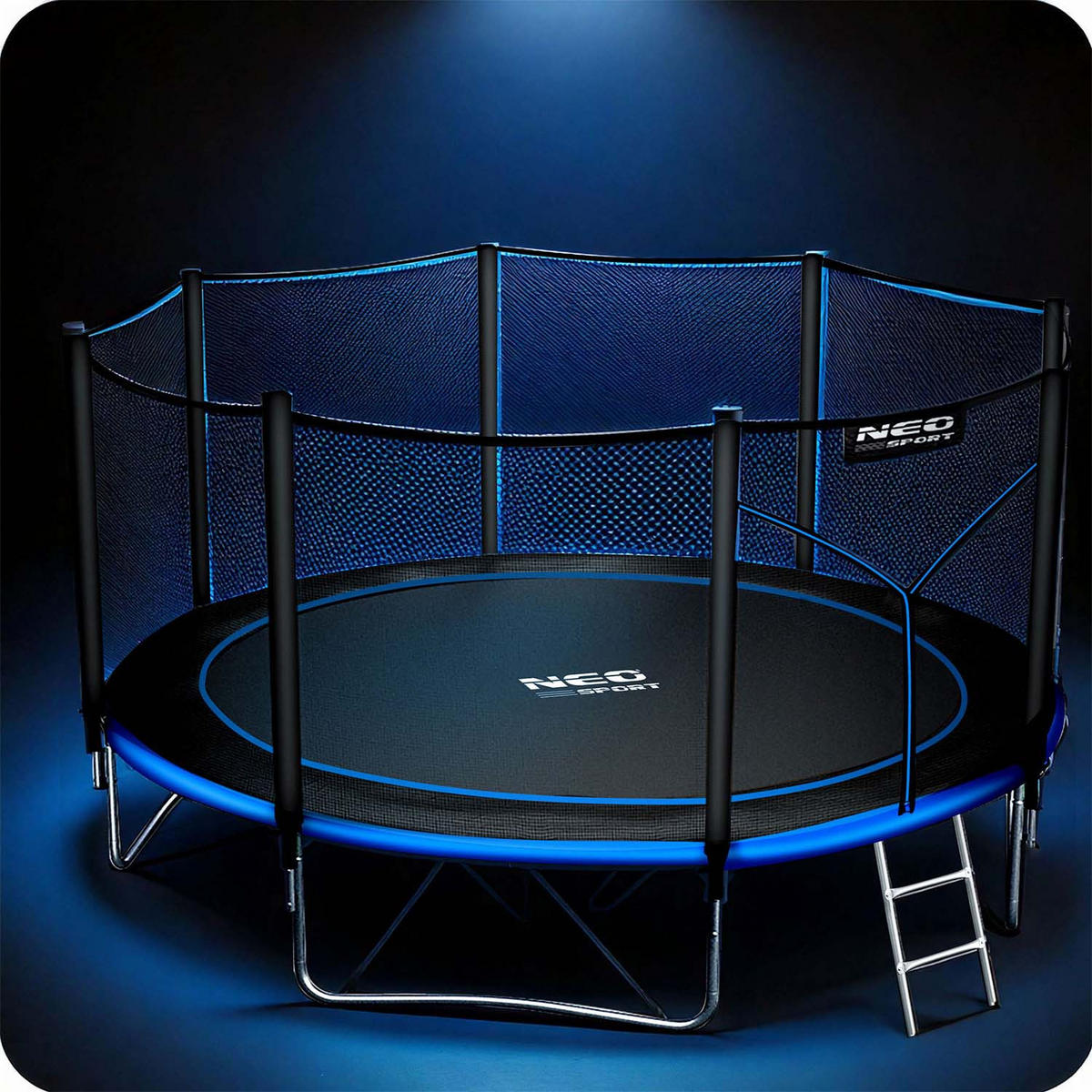 GARTENTRAMPOLIN 12 ft/374 cm mit Außennetz und Leiter - Blau, Metall (374/374cm)