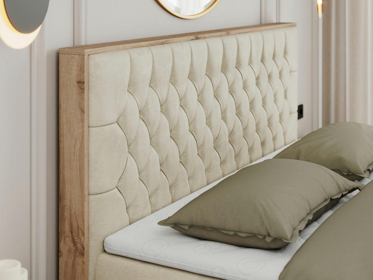 BOXBETT AMORE 200/200 Beige Struktur - H3 - Beige, Holz/Textil (200/200cm) - MKS