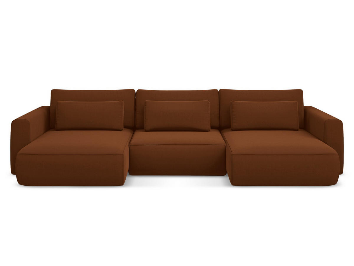 WOHNLANDSCHAFT Samt Stoff Orange - Terracotta/Schwarz, Kunststoff/Textil (340/82/149cm) - Makamii