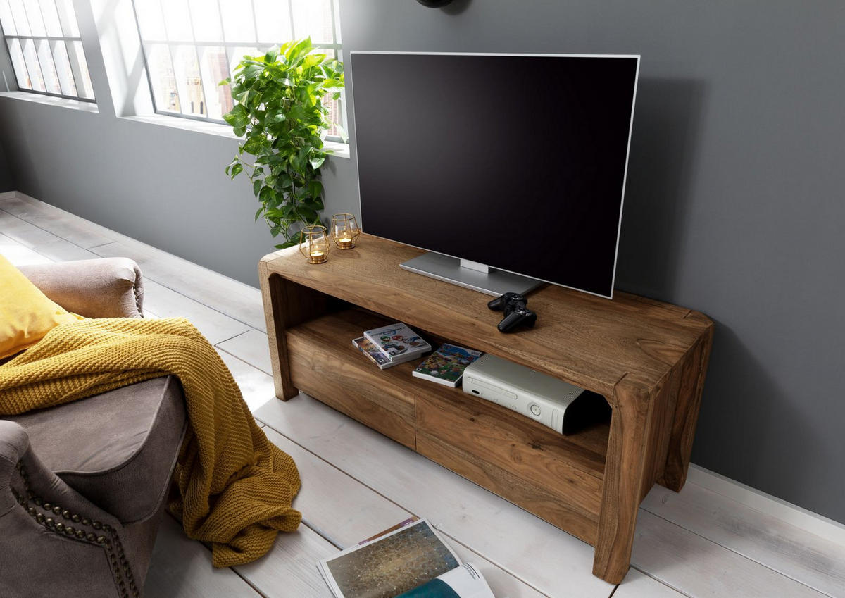 TV-BOARD Sheesham 125x45x50 braun geölt BUENO #1002 - Braun, Holz (125/50/45cm) - Massivmoebel24