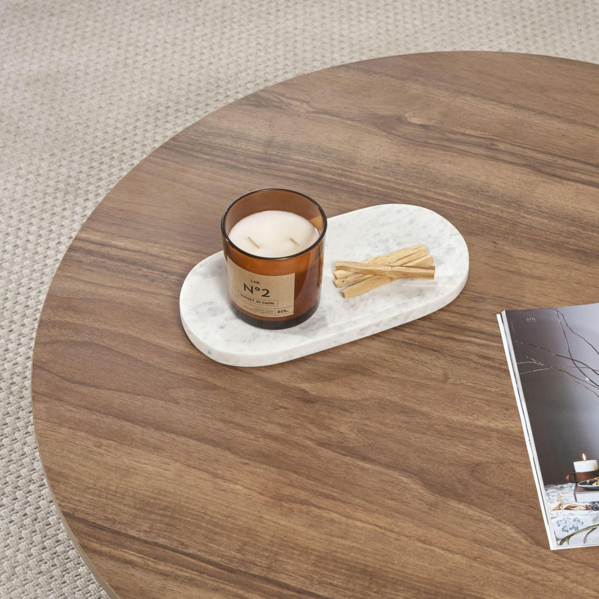 COUCHTISCH mit abgerundeter Platte - soleil 90/90/40 cm - Naturfarben, Holzwerkstoff (90/90/40cm) - Calicosy