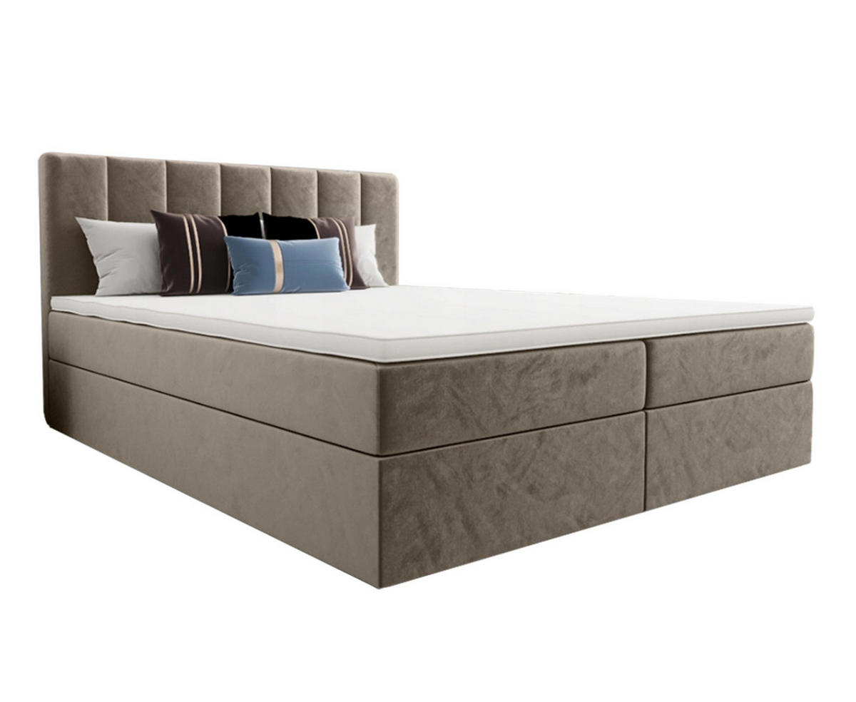 BOXBETT Benetutti 160/200 cm in Beige – mit Bettkasten und Topper - Beige/Schwarz, Holz/Holzwerkstoff (160/200cm) - AX Living