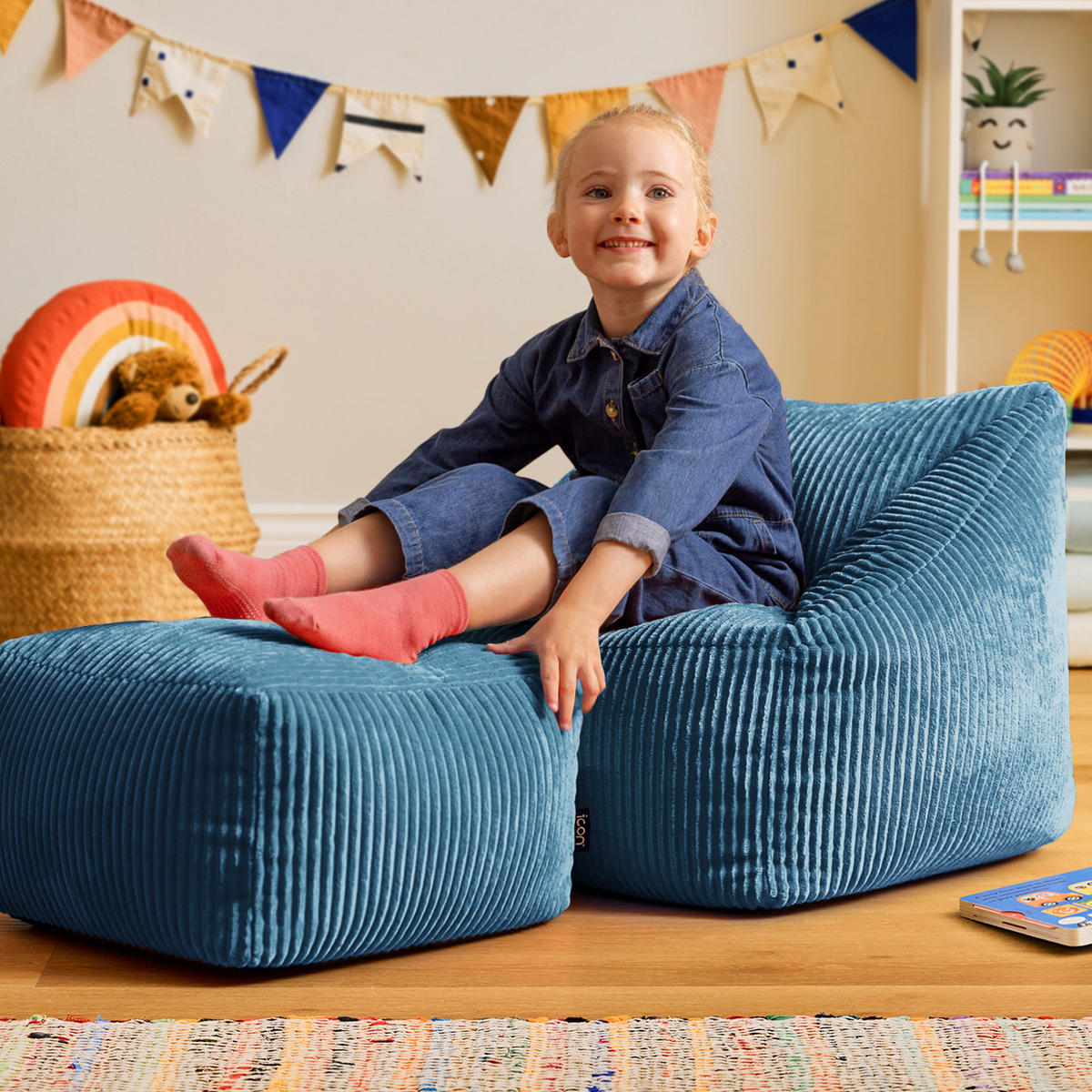 KINDERSITZSACK mit Hocker Natalia - Blau, Textil (55/44/55cm) - icon