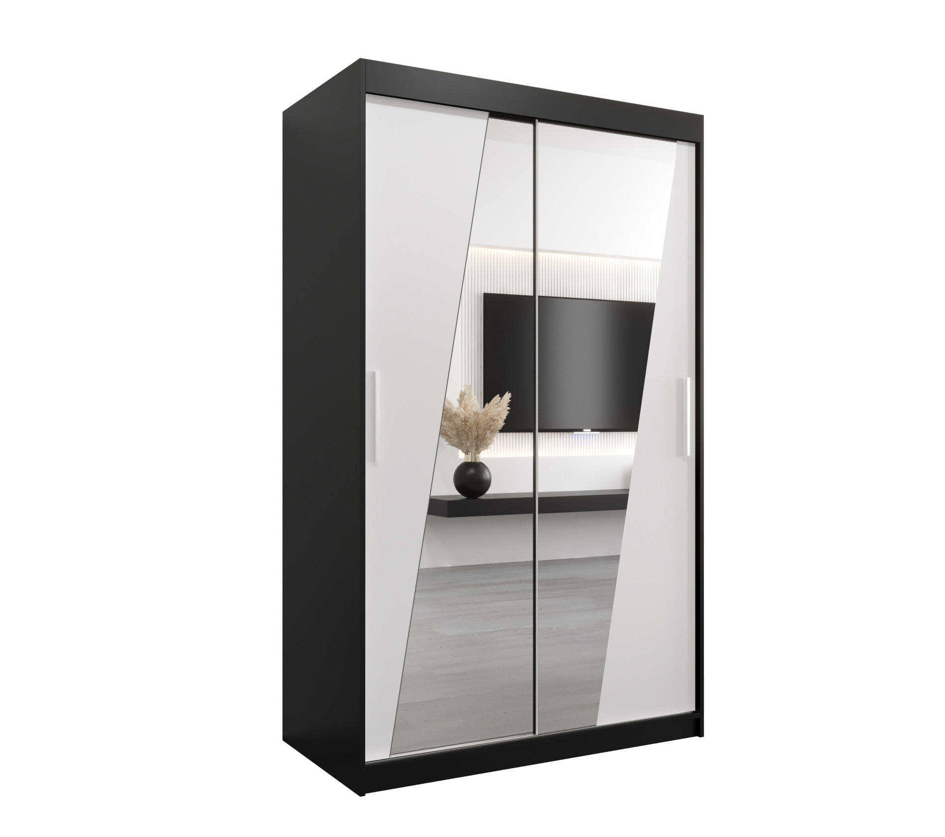 Abiks Möbel Schwebetürenschrank Schwarz, Weiß 120x200x62 cm