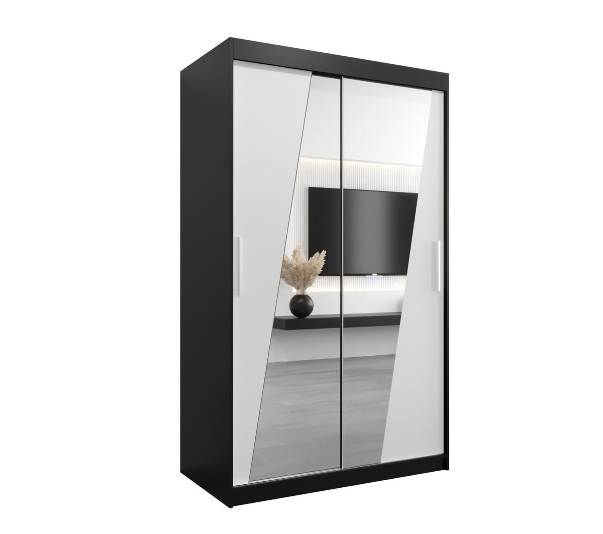 SCHWEBETÜRENSCHRANK 200/120/62 2-türig - Silberfarben/Schwarz, Holz/Kunststoff (120/200/62cm) - Abiks Möbel