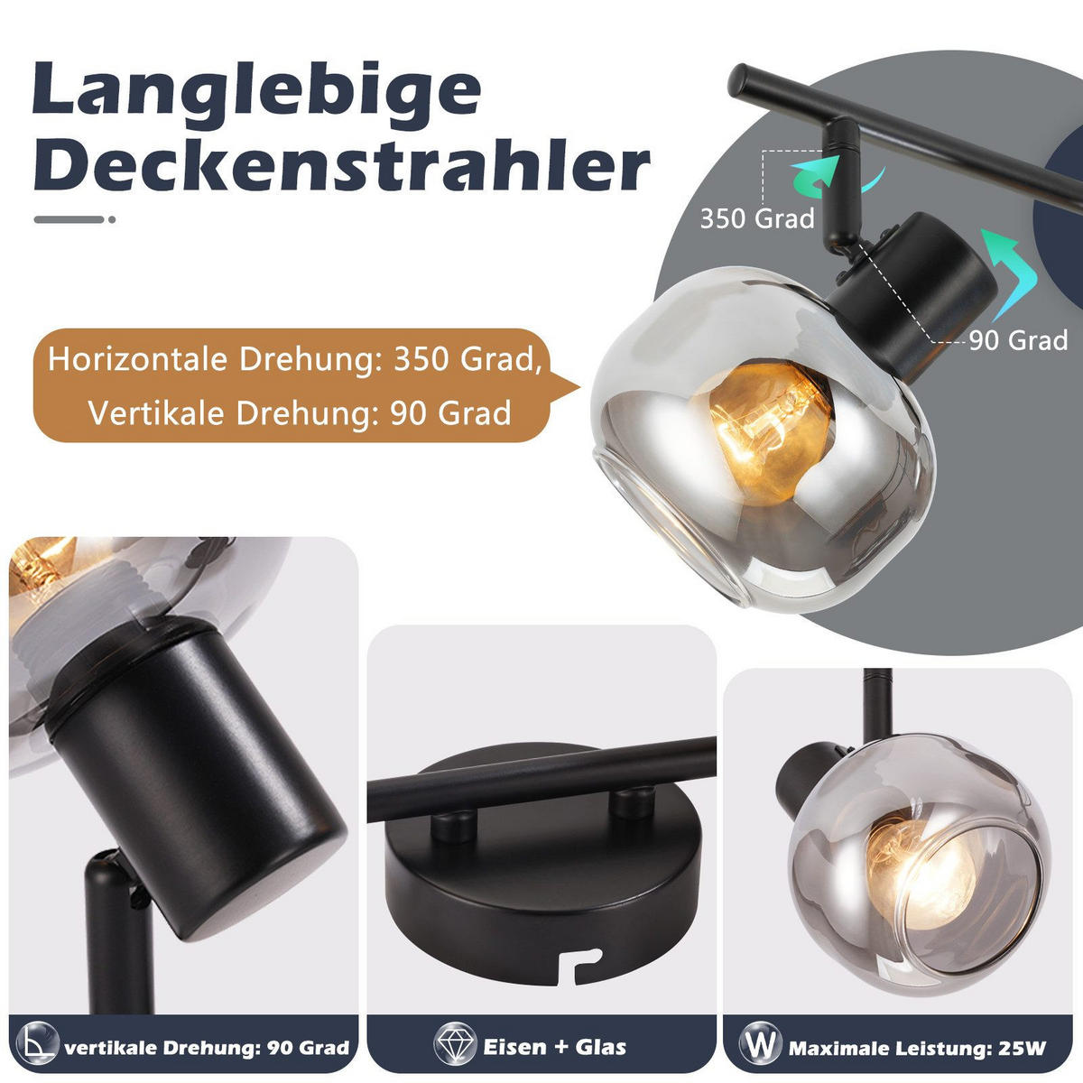 STRAHLER Cottbus 2-flammig 30.3/11/19.5 cm - Schwarz, Metall (30.3/11/19.5cm) - Nettlife