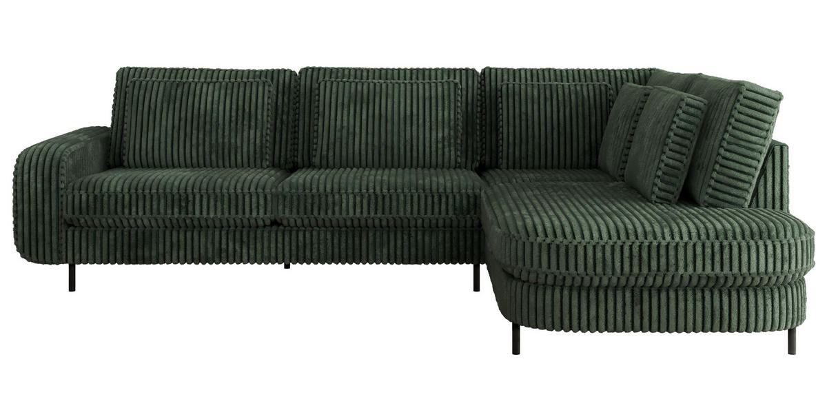 ROHOVÁ SEDAČKA CALENO L - Zelený Manšestr - Levá Strana - černá/tmavě zelená, kov/textil (317/225cm) - MKS