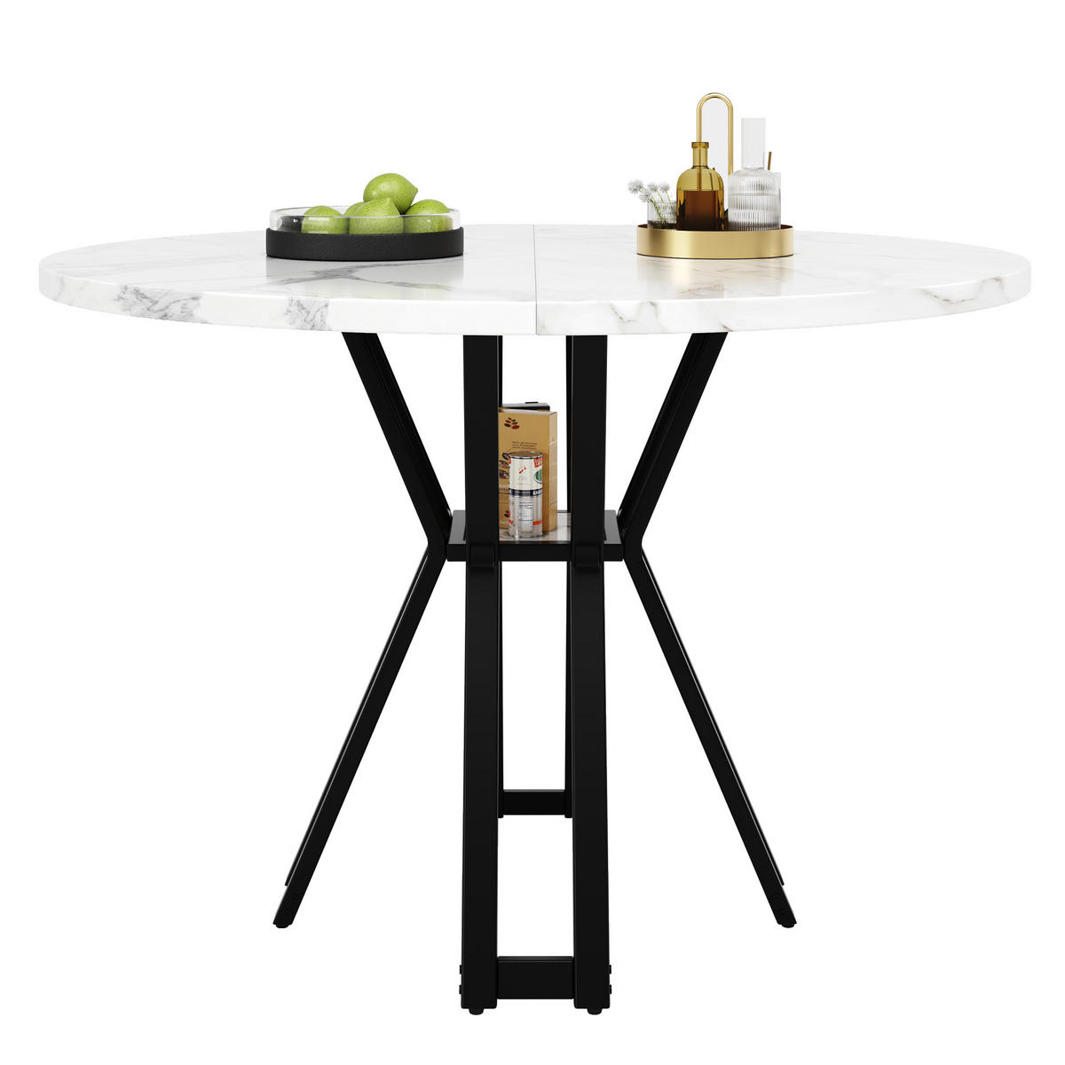 ESSTISCH 100x100x76 cm in Weiß und Schwarz aus MDF mit Marmoroptik auf schwarzem Metallgestell - Schwarz, Holzwerkstoff (100/100/76cm) - Modfu