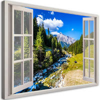 WANDBILD fensterblick berge natur landschaft - Grün, Textil (60/40cm) - Feeby