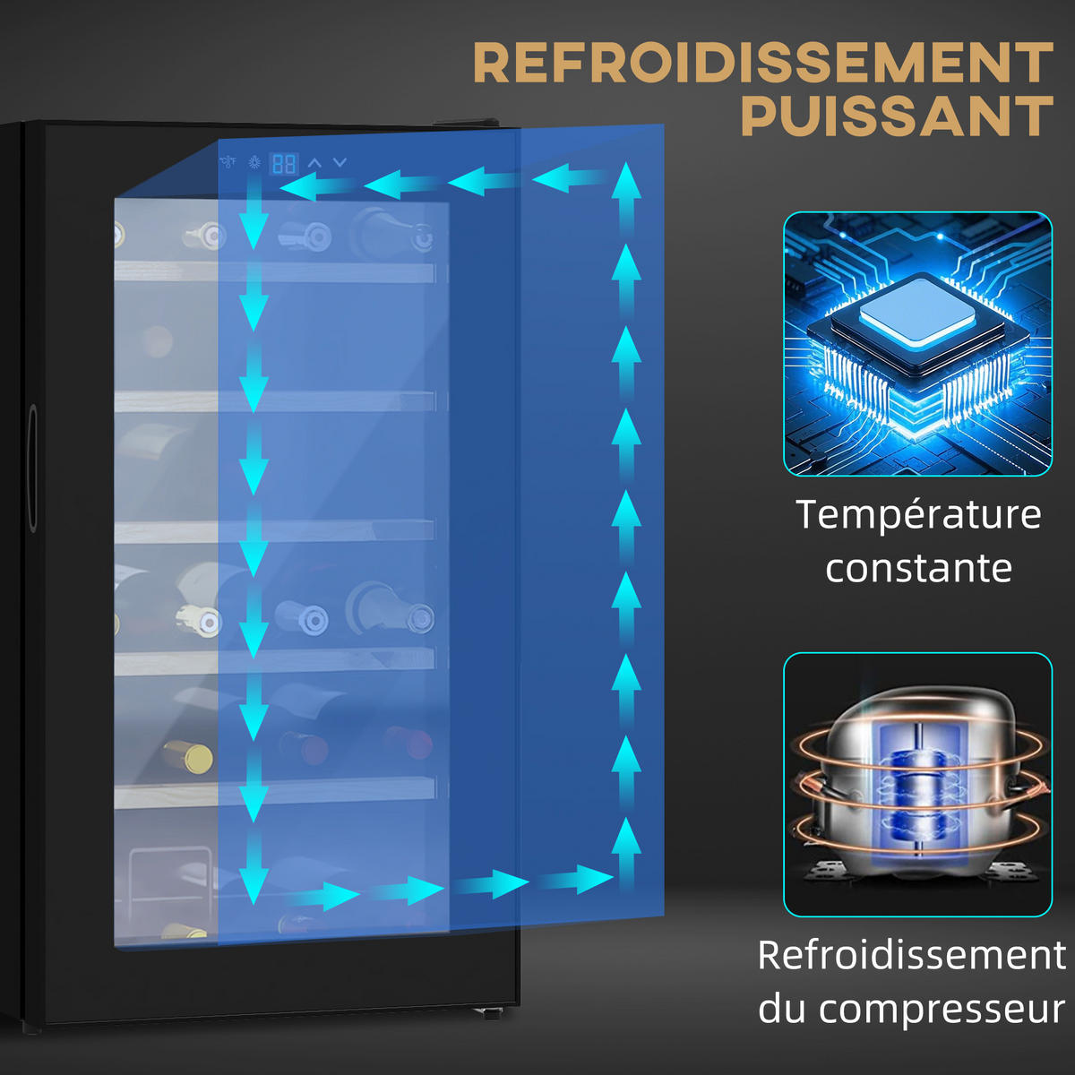 WEINKÜHLSCHRANK DE-17432 24 Flaschen, 5-20°C regelbar mit LED Schwarz - Schwarz, Metall (45/75/43cm) - ComfortXL