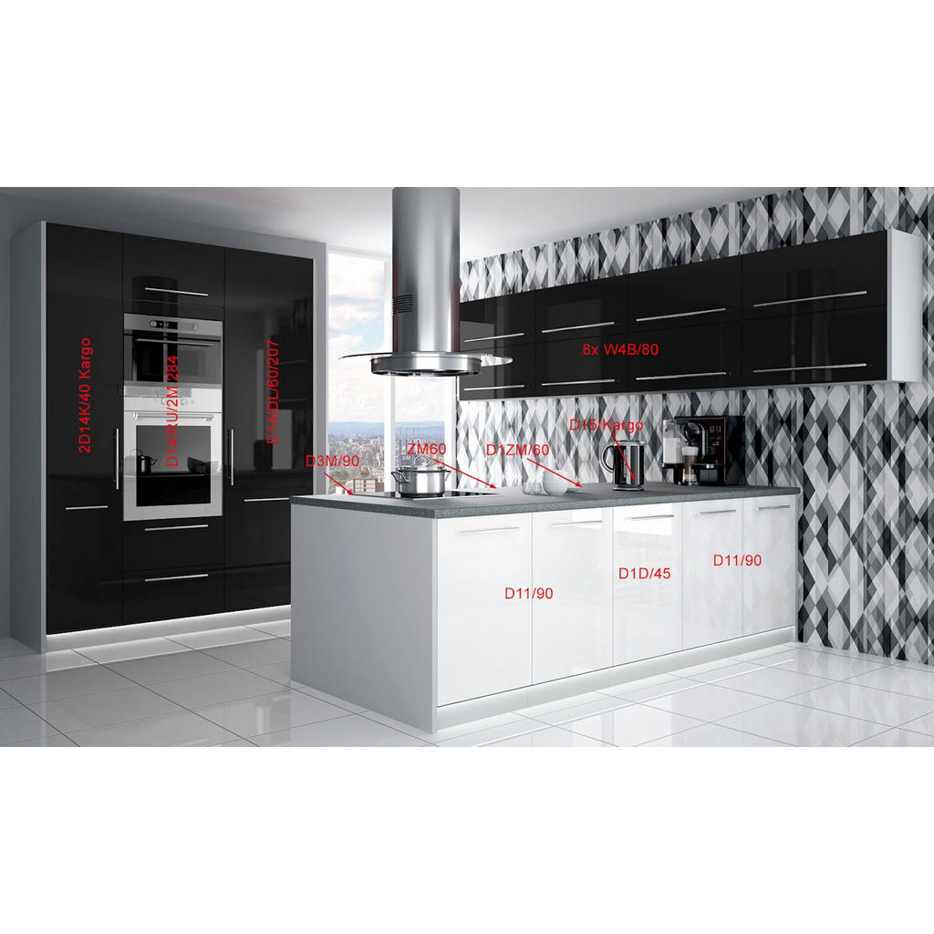 Thumbnail - Feldmann-Wohnen Küchenleerblock, Schwarz, Weiß, Metall, Küche mit Insel,Rechteckig, 320x207x225 cm, Küchen, Küchenzeilen...