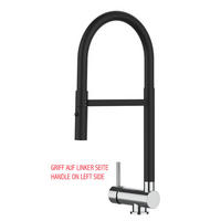 VORFENSTER-KÜCHENARMATUR, Umklappbar 6 CM, Schwarz Matt und Verchromt, 2-Strahl-Brause, LINKER HEBEL - Schwarz, Metall (21.3/48.2/21.3cm) - VIZIO