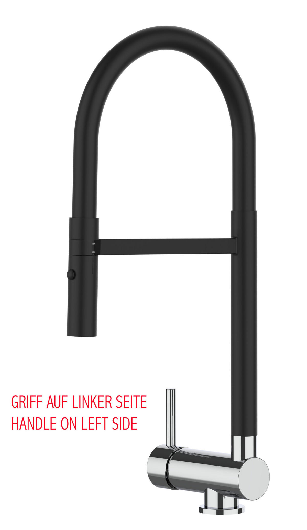 VORFENSTER-KÜCHENARMATUR, Umklappbar 6 CM, Schwarz Matt und Verchromt, 2-Strahl-Brause, LINKER HEBEL - Schwarz, Metall (21.3/48.2/21.3cm) - VIZIO