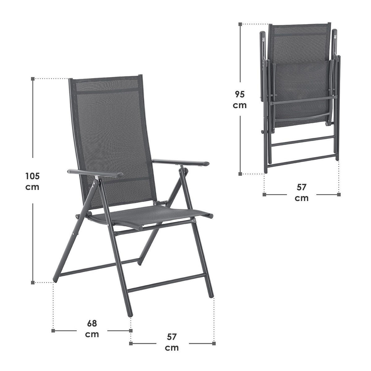 GARTENSTUHL Calena Anthrazit klappbar (4er Set) - Anthrazit, Metall (57/105/68cm) - Juskys