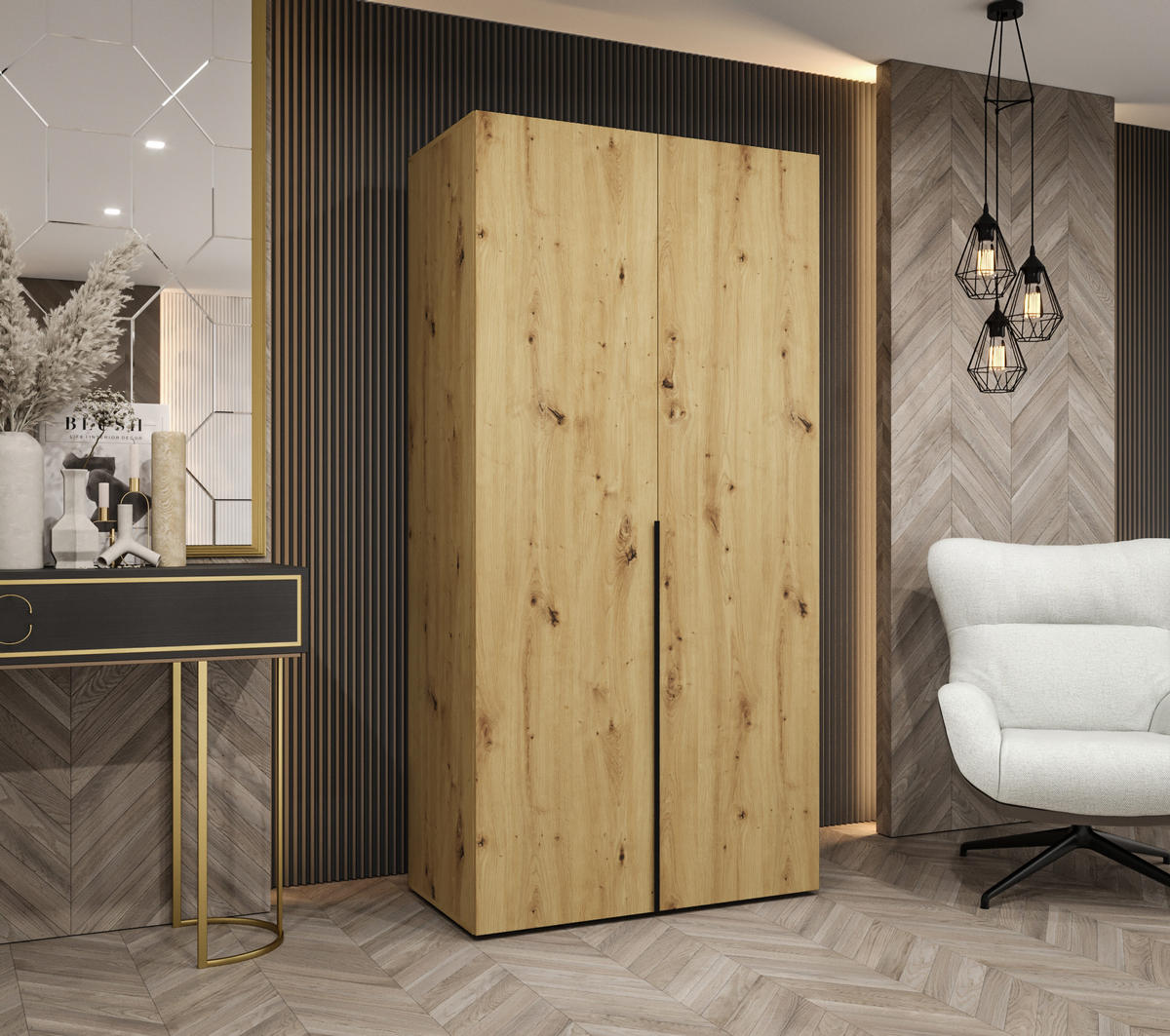 DREHTÜRENSCHRANK 202/100/52 2-türig - Schwarz/Eiche Artisan, Holz (100/202/52cm) - Abiks Möbel