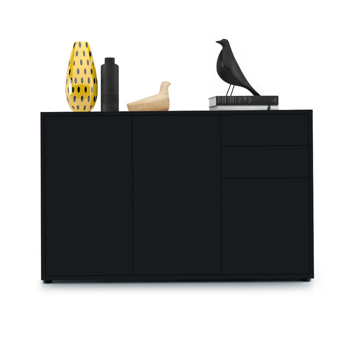 KOMMODE Ben Front in Schwarz matt - Schwarz, Holzwerkstoff (117/74/36cm) - Vladon