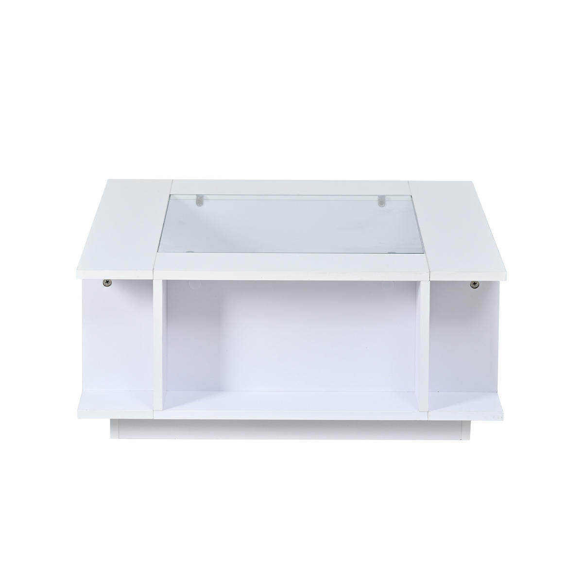 COUCHTISCH mit Hochglanz Weiß und Glasplatte integrierten Ablagen LED-Beleuchtung 70/70/30 cm - Weiß, Glas/Holzwerkstoff (70/70/30cm) - EVRYAE