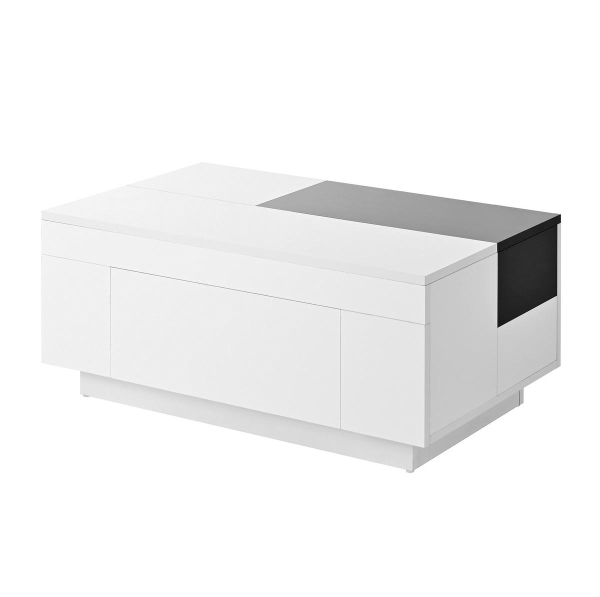 COUCHTISCH 80/50 cm in Schwarz/Weiß mit LED-Beleuchtung und ausziehbarer Tischplatte - Weiß, Holzwerkstoff (80/50/35.5cm) - Flora Grace