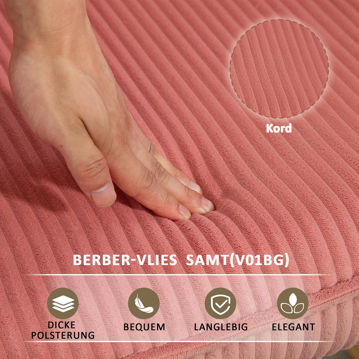 SCHAUKELSTUHL Rosa mit Armlehne und Holzkufen - Rosa, Textil (98/101/71cm) - Oxeza