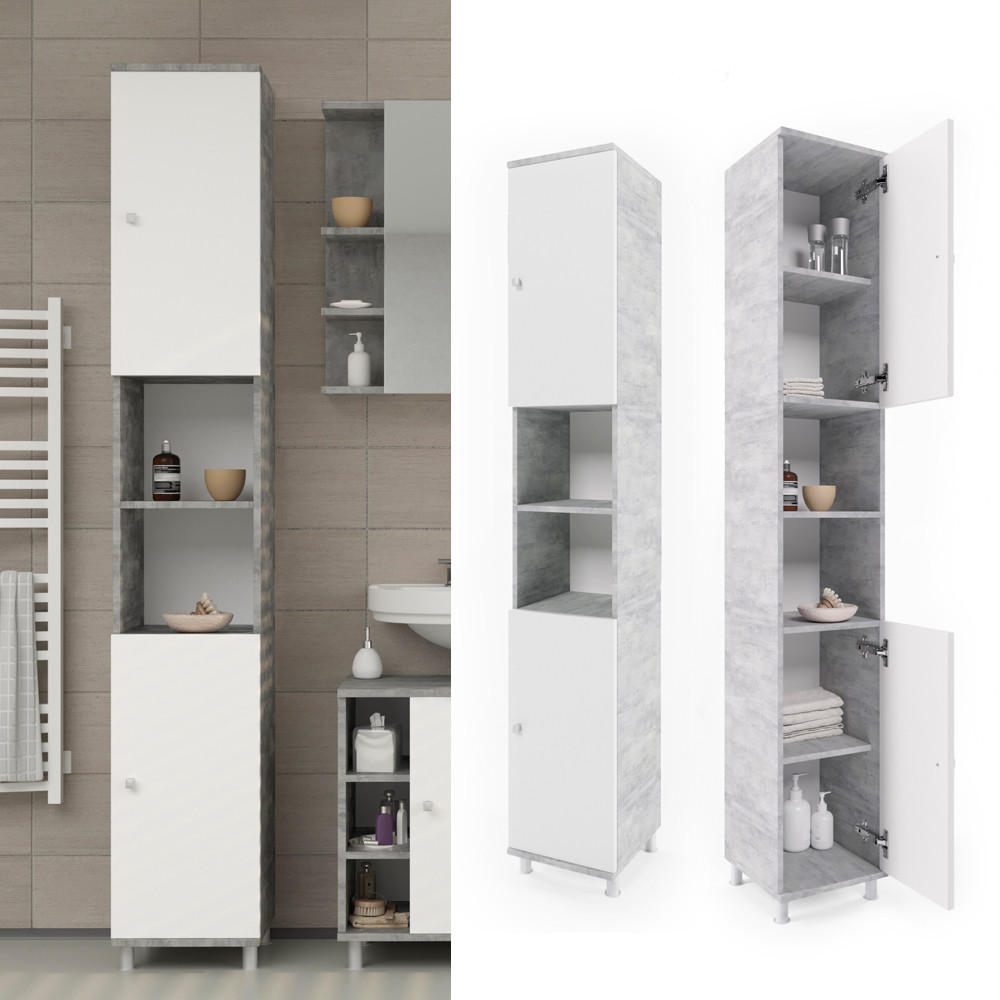 BADSCHRANK Fynn Beton 30 x 190 cm - Schieferfarben/Grau, Holzwerkstoff (30/190/30cm) - Vicco