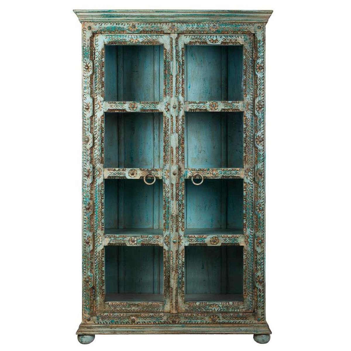 VITRINE aus geschnitztem Holz, 106x43x180 blau - Multicolor, Holz (106/180/43cm) - Wanderlust