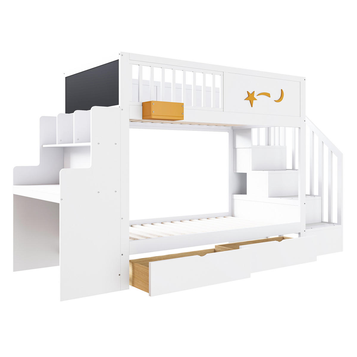 ETAGENBETT 90/200 cm Weiß mit 2 Schubladen und Stauraumtreppe - Weiß, Holz (90/200cm) - Oxeza