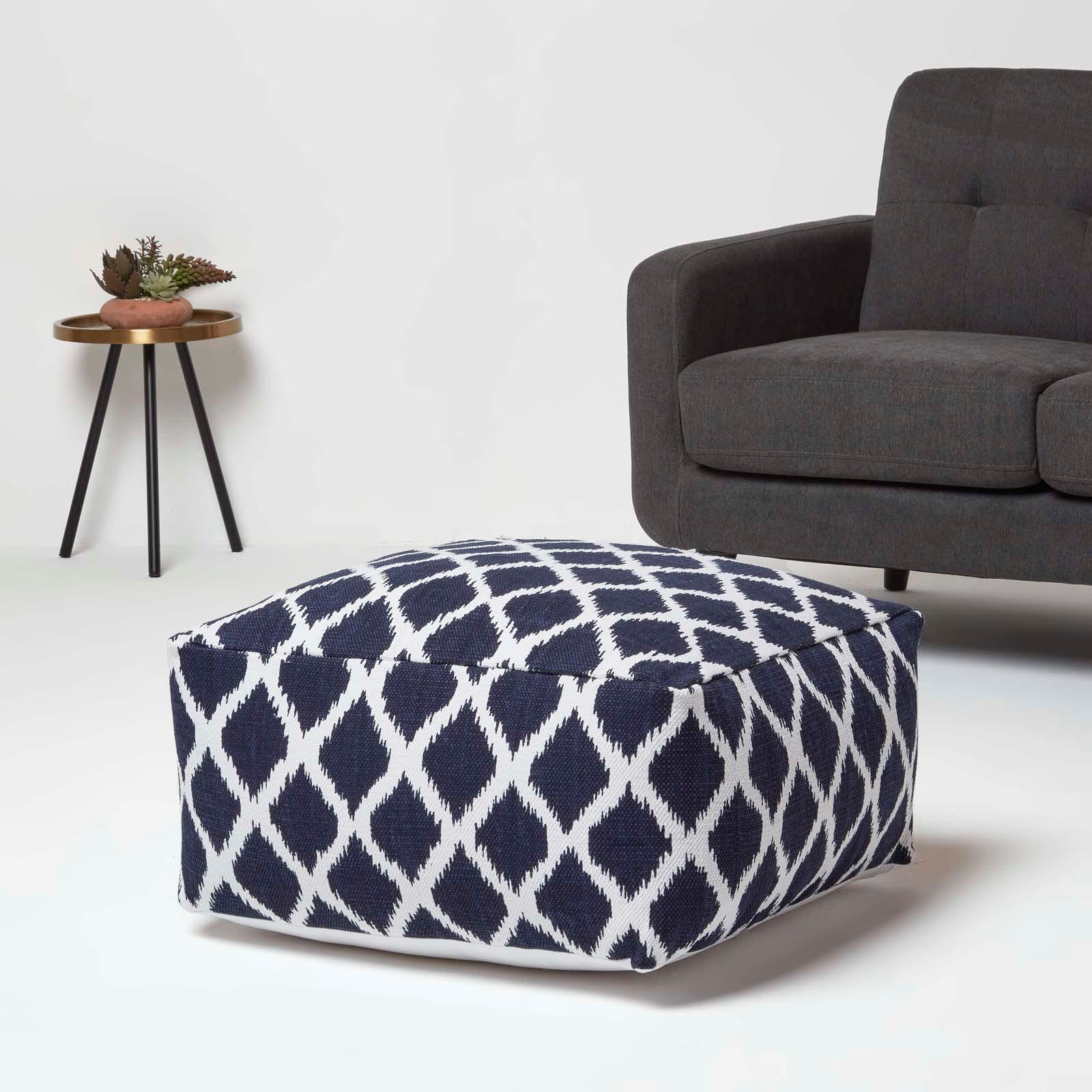 SITZPOUF blau-weiß mit Ikat-Muster, 60/60/30 cm - Blau, Textil (60/30/60cm) - Homescapes