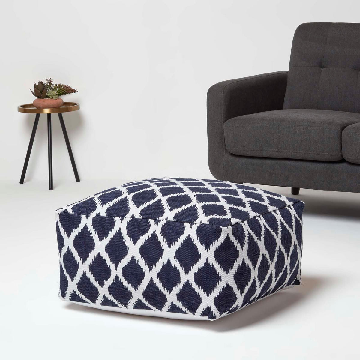 SITZPOUF blau-weiß mit Ikat-Muster, 60/60/30 cm - Blau, Textil (60/30/60cm) - Homescapes