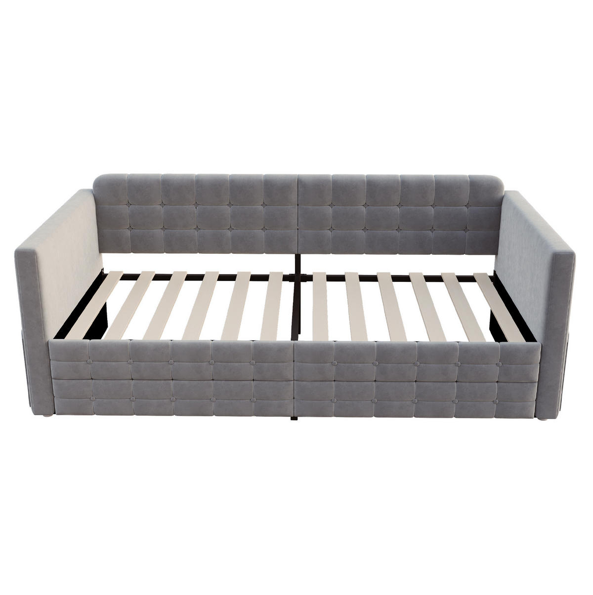 POLSTERBETT aus Samt 90x190 cm Grau mit 2 Schubladen und Seitentaschen - Grau, Textil (90/190cm) - IVMEU