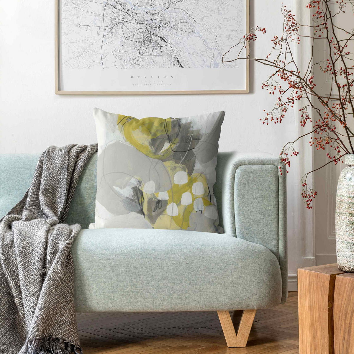 KISSENBEZUG Zitronen im Nebel IV 40/40 cm - Grau, Textil (40/40cm) - Bilderwelten